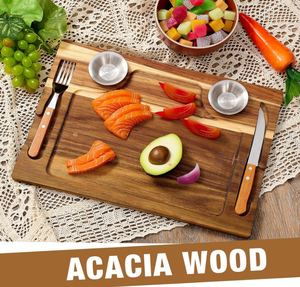Vassoio di Servizio in Legno per Bistecche con Scomparti per Coltello e Forchetta, Tagliere Premium in Legno di Acacia per Ristoranti e Steakhouse - Product Image 5