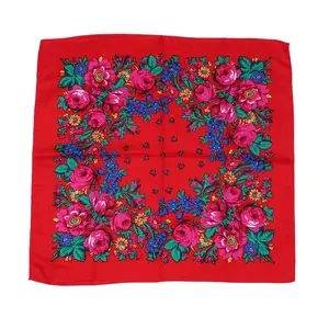 Wholesale Customized Scarfs Digital Printing Retro Silk Square Polyester Floral Russian Scarf