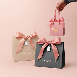 Bolsa de Regalo de Papel Kraft Rosa Premium de Lujo, Tamaño Grande, con Cinta de Agradecimiento, para Bodas, Joyerías, Manualidades - Product Image 1