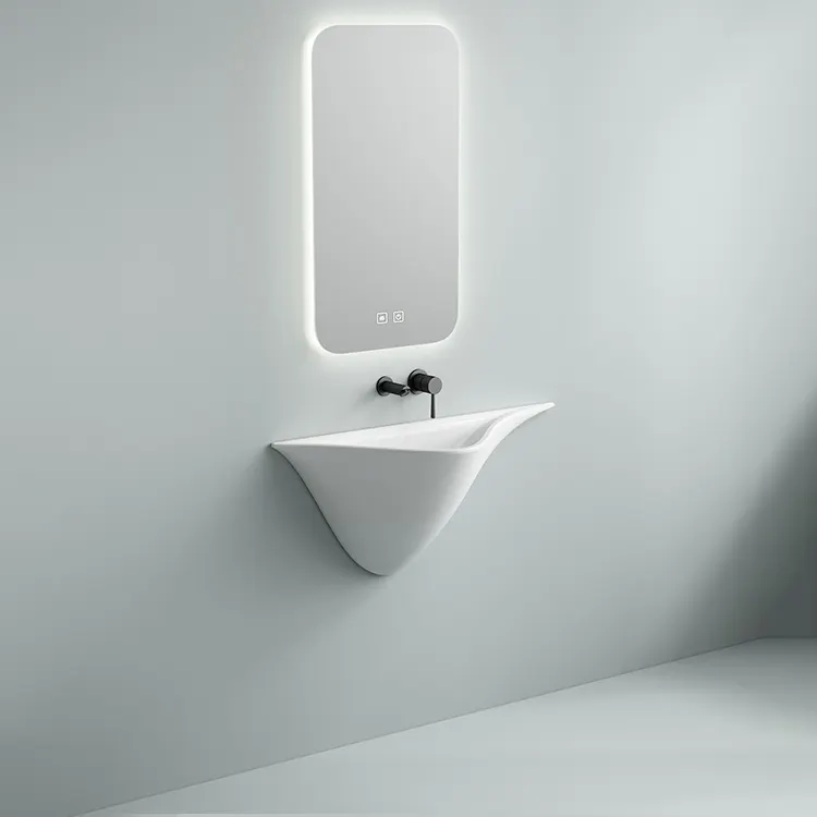 Lavabos en céramique de salle de bain suspendus au mur personnalisés de petite taille articles sanitaires évier de lavabo à main rectangulaire