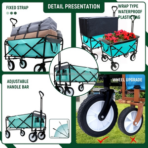 Chariot pliable robuste de 360 lb avec 3 sacs de rangement et système d'arrimage, véhicule multifonctionnel pour le camping en extérieur - Product Image 5