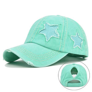 Gorra de béisbol DLS al por mayor con parche de estrella personalizado, estilo vintage desgastado, con orificio para coleta, OEM ODM para ropa urbana y uso diario informal. - Product Image 3