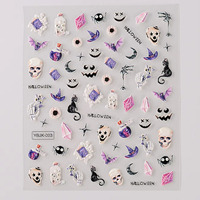 Autocollants pour ongles en plastique 3D d'Halloween, démon, citrouille, fantôme, faux ongles, autocollants pour ongles, art des ongles, crâne amusant, vente en gros