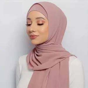 Головной убор от поставщика, оптовая продажа, Модный женский мусульманский Мягкий Шифоновый однотонный хлопковый хиджаб, шарф, этнические шарфы