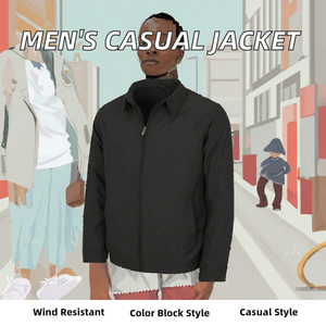 Veste noire zippée pour homme, col montant, vêtement d'extérieur décontracté pour le printemps et l'automne - Product Image 2