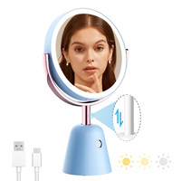 Miroir de Maquillage Portable M12 Double Face Éclairé Personnalisable avec Grossissement, Interrupteur Tactile LED, Couleurs Personnalisables, Support Double