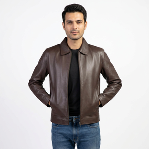 Men's Vintage Winter <b>Waterproof</b> Leather <b>Jacket</b> Distressed Finish Front Zipper & Multiple Pockets <b>Plus</b> <b>Size</b> Leather <b>Jacket</b> - Product Image 1
