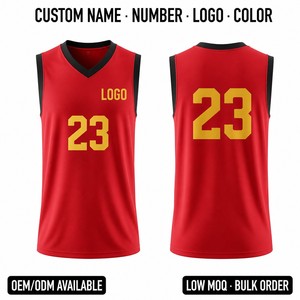 Maillot de basketball personnalisé OEM, sublimation, bordure contrastante, sans manches, design épuré, tenue d'équipe - Product Image 1