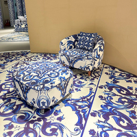 Canapé rond en tissu bleu et blanc haut de gamme, canapé d'amour, mobilier de villa moderne de luxe, canapé d'amour rond
