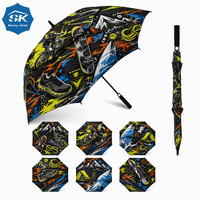 Parapluie de golf à thème sports extrêmes, imprimé graffiti skate, surf, VTT, double ventilation, coupe-vent, grand format, art personnalisé