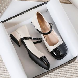 2026 Spring Autumn New Tweed Mary Jane Shoes Black <b>White</b> Retro Block <b>Heel</b> Soft Sole Non slip Elegant All Match Leather Shoes - Product Image 2