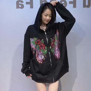 Marchio di moda europeo giacca Cardigan invernale da donna <span class=keywords><strong>con</strong></span> <span class=keywords><strong>cerniera</strong></span> <span class=keywords><strong>felpa</strong></span> <span class=keywords><strong>con</strong></span> diamanti colorati <span class=keywords><strong>con</strong></span> <span class=keywords><strong>cappuccio</strong></span> e Top in pile largo stile pigro - Product Image 1