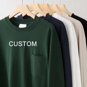 Camiseta de Manga Larga Oversize para Hombre con Logo Personalizado, 100% Algodón, Diseño con Bolsillo, Estilo Streetwear, Venta al por Mayor - Product Image 1
