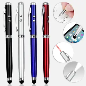 Aluminium Universele 4 In 1 Lasers Pointer Led Zaklamp Touchscreen Capacitieve Stylus Pen Met Balpen Voor Alle Mobiele