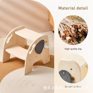Chaise haute en bois pour enfant, marchepied double couche antidérapant, design sécurisé pour enfants - Product Image 3