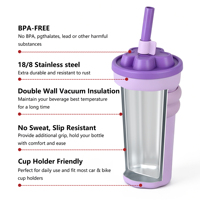 Botol Minum Tairflask Premium Vacuum Insulated Stainless Steel dengan Sedotan dan Tutup Bunga Anti Bocor untuk Penggunaan Sehari-hari