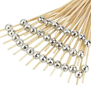 Silver Cocktail Skewers Disco Ball Decorative Toothpicks for Appetizers Wooden Long Cocktail Picks Disco Theme for Party