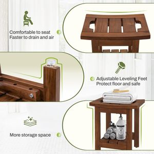 Tabouret de salle de bain en teck, bois massif, profondeur 25,4 cm x largeur 35,6 cm x hauteur 38,1 cm, imperméable, antidérapant, siège de douche pour sauna - Product Image 3