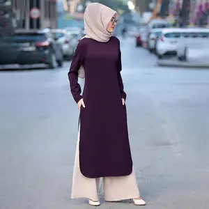 प्लस आकार Muslimah महिलाओं के पहनने के चौड़े पैर पैंट के साथ सूट फैशन तुर्की मलेशिया के लिए इस्लामी कपड़े सूट महिलाओं