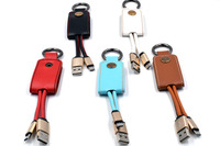 Gantungan kunci kulit kabel pengisi daya sinkron Data, gantungan kunci kulit PU portabel 2 dalam 1