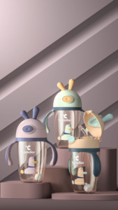 2024 nuevo portátil 300ml PP biberón de bebé dibujos animados sin BPA manijas de silicona seguras flujo lento fácil limpieza recién nacidos niños pequeños - Product Image 3