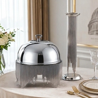 Plat à réchaud de luxe Gehong Modèle 4150 en acier inoxydable moderne avec franges argentées, chauffe-plats unique sur piédestal en tuyau pour hôtels, buffets et mariages