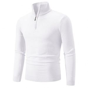 Pulls pour hommes en gros, demi-zip, décontractés, couleur unie, col roulé, pull tricoté sur mesure - Product Image 4