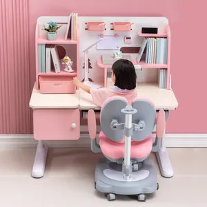 Yüksek kaliteli çocuklar çalışma masası yüksekliği ayarlanabilir ev mobilya ahşap ergonomik çocuk çalışma masa ve sandalye ile kitaplık