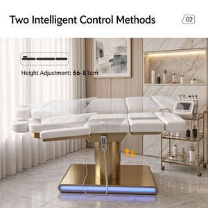 Sillón de Tatuaje Eléctrico de Lujo con Base Dorada, Tapizado en Cuero PU Blanco, Cama de Spa Facial con Luz LED, 3 Motores, Reclinable, para Tratamientos Estéticos - Product Image 2