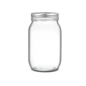 150ml 500ml 1000ml Round Glass Empty Mason Jar food Storage Jars with Silver Metal Lid For Canning Food