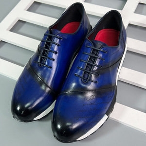 Chaussures habillées pour hommes en cuir véritable, style Oxford, bout rond, respirantes, pour le bureau et la carrière, avec empeigne imprimée, semelle extérieure en caoutchouc, logo en cuir - Product Image 2