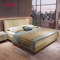 LOONGFUNG Cadre de lit moderne en cuir véritable avec sommier en bois de pin et mousse haute densité, taille King Size, mobilier de chambre à coucher, direct usine
