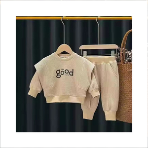 OEM ODM Vêtements pour enfants garçon fille unisexe en coton gaufré confortable ensembles de vêtements pour bébés garçons en deux pièces - Product Image 1