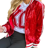 Blouson Bomber Personnalisé Entièrement Zippé à Paillettes, Tenue d'Équipe Scolaire, Blouson Varsity Rouge à Paillettes, Blouson Varsity à Paillettes