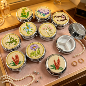 Caja de Almacenamiento de Joyas de Metal con Tres Compartimentos Circulares, Diseño Vintage y Elegante, con Cierre de Hebilla, Diseño de Plantas y Animales - Product Image 4