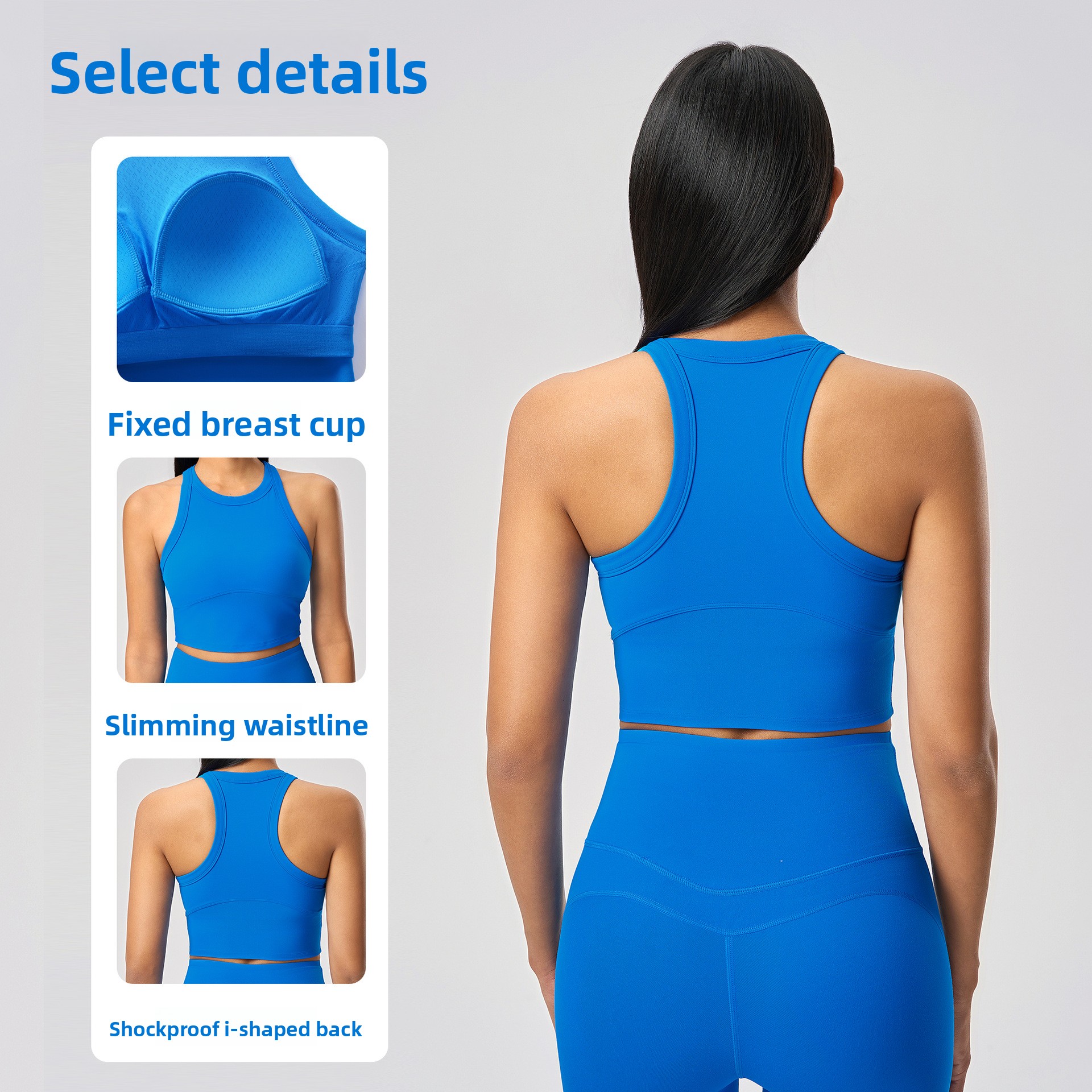 Crew Neck Naked Feeling Breathable Spandex/Nylon 220g Sleeveless High for Shockproof Piece Padded Bra Tight Fitting Yoga Top