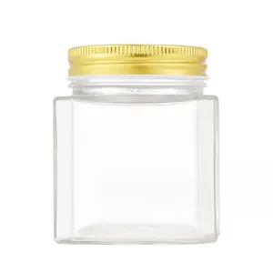 Hete Verkoop Glazen Pot Brede Mond Verschillende Maten Vierkante Lege Honing Glazen Container Pot Met Deksels Voor Jam