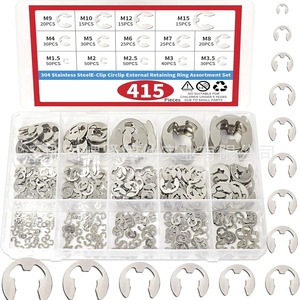<b>E</b>-<b>Clip</b> Retaining Ring Set 415Pcs Metric External Steel Assortment Kit DIN Standard - Product Image 1