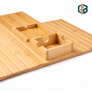 Rechteckiges Klappbares Sofa-Armlehnen-Tablett aus Bambus mit Lackierung, Tragbarer Desktop-Getränkehalter für Lebensmittelaufbewahrung - Product Image 5