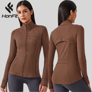 HONFIT Vestes de sport de haute qualité Coupe-vent zippé avec logo Veste de sport personnalisée en nylon élasthanne Vestes d'<span class=keywords><strong>hiver</strong></span> pour femmes - Product Image 1