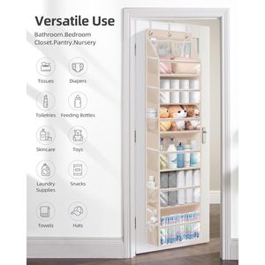 Organisateur suspendu sur porte à 6 étagères avec 14 poches en filet, couleur beige avoine, pour l'organisation et le rangement du placard - Product Image 6