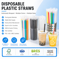 Pajitas Desechables de Plástico PP de Grado Alimenticio, Color Negro, Envueltas Individualmente, Ecológicas y Reciclables para Jugos, Café y Fiestas