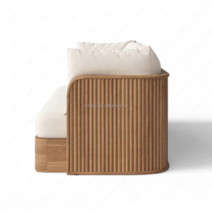 <span class=keywords><strong>Canapé</strong></span> d'<span class=keywords><strong>extérieur</strong></span> FERLY en teck de luxe moderne, sectionnel d'angle à dossier incurvé avec coussins - Product Image 4
