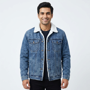 High Quality <b>Men</b> Fashionable Winter <b>Denim</b> <b>Jacket</b> Wholesale Price Outerwear <b>Denim</b> <b>Jackets</b> Customized - Product Image 1