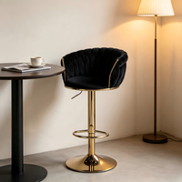 Tabouret de bar de luxe léger avec dossier en velours tissé, siège rotatif, hauteur réglable, base en métal doré pour la décoration de bar à domicile