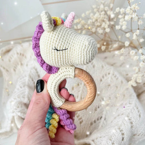 Juguete Sensorial de Algodón Natural para Recién Nacidos, Juguetes para Bebés, Anillo de Animales de Ganchillo, Sonajero de <span class=keywords><strong>Unicornio</strong></span>, <span class=keywords><strong>Mordedor</strong></span> - Product Image 3