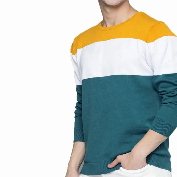 Fashion custom winter men's comfortable cotton pullover striped knitted sweater for men