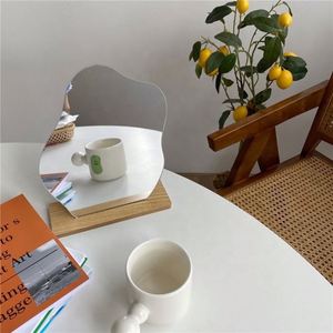 Korean Style Irregular Makeup Mirror W/ Wooden Base for Women Decorative Gift <b>Make</b> up Mirror - Product Image 3
