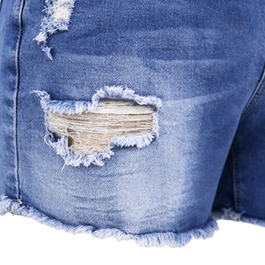 Shorts en jean décontractés d'été pour femmes, extensibles, avec cordon de serrage, taille élastique, déchirés, style Bermuda, pour femmes - Product Image 6