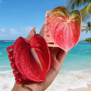 Accessori per Capelli Personalizzati alla Moda, Fermaglio per Capelli Personalizzato a Forma di Anthurium Hawaiano in Acetato per Donne - Product Image 2